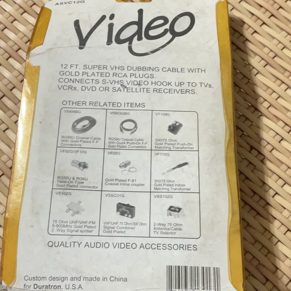 VIDEO SUPER VHS DUBBING CABLE WITH GOLD PLATED RCA PLUGS